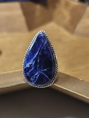 Teardrop Blue Sodalite Statement Ring - Women Jewelry